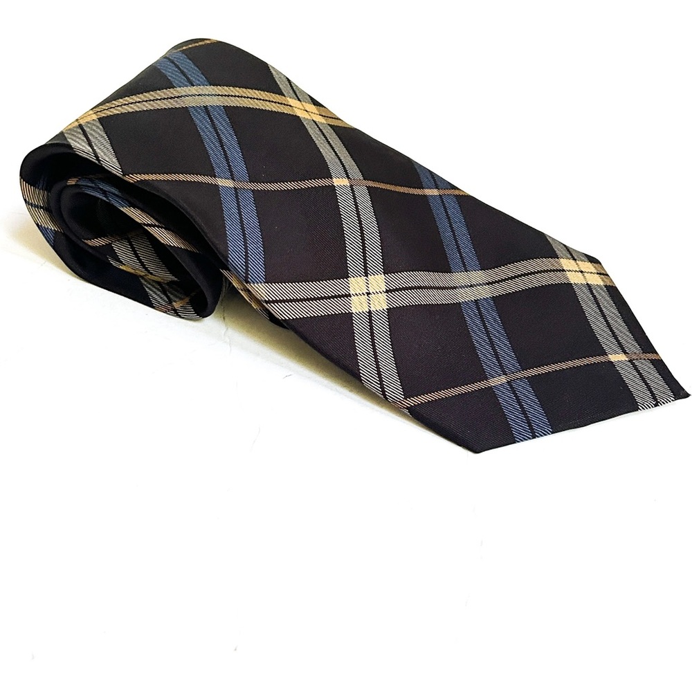 Nautica Plaid Tie in dark navy, Blue, and Yellow